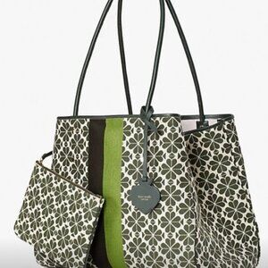Kate Spade Flower Jacquard Stripe Everything Medium Tote Green Multi